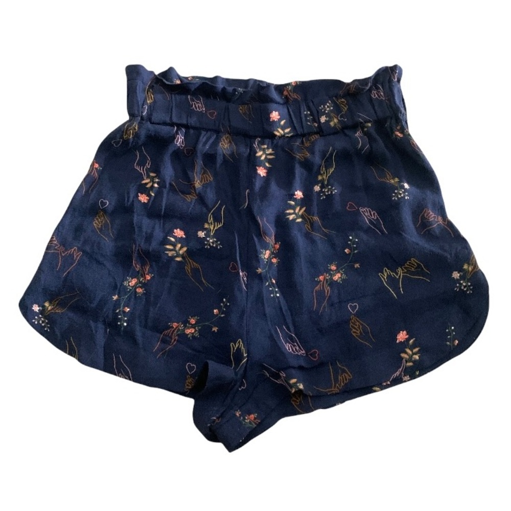 Farm Rio High Waist Hands Floral Heart Print Pull On Shorts Navy Size Medium